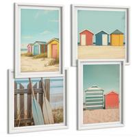 BILDER SET 4er Set - 50x50 cm & 40x60 cm Weißer Rahmen - Bunte Strandhäuser - Weiß, Kunststoff (50/50cm) - TULUP