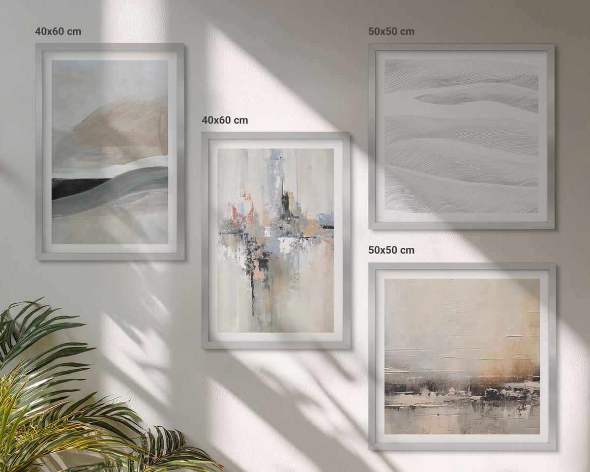 BILDER SET 4er Set - 50x50 cm & 40x60 cm Silberner Rahmen - Abstrakte Erdmuster - Silberfarben, Kunststoff (50/50cm) - TULUP