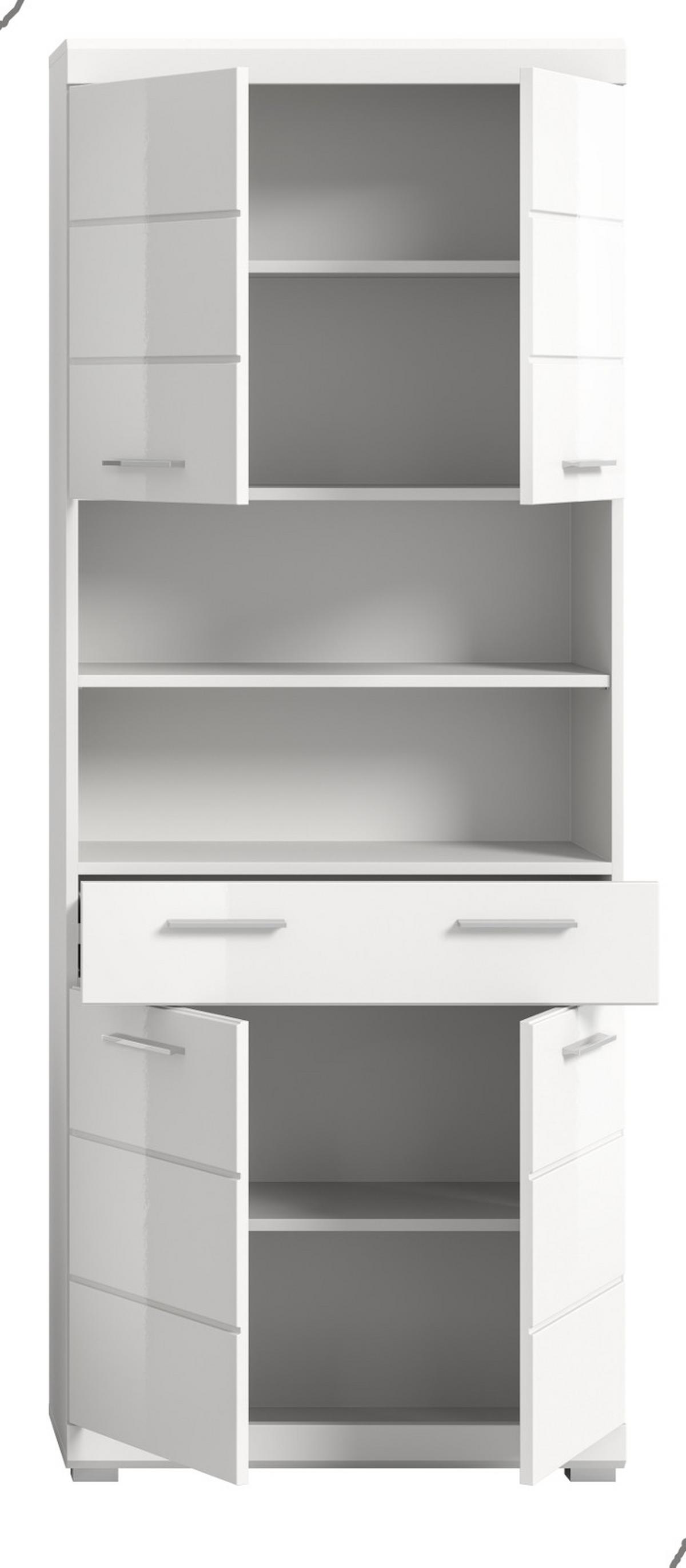 HOCHSCHRANK weiß Hochglanz 74 x 191 cm, Badschrank mit viel Stauraum - Weiß Hochglanz/Silberfarben, Holzwerkstoff/Kunststoff (74/191/31cm) - Inn.Furn