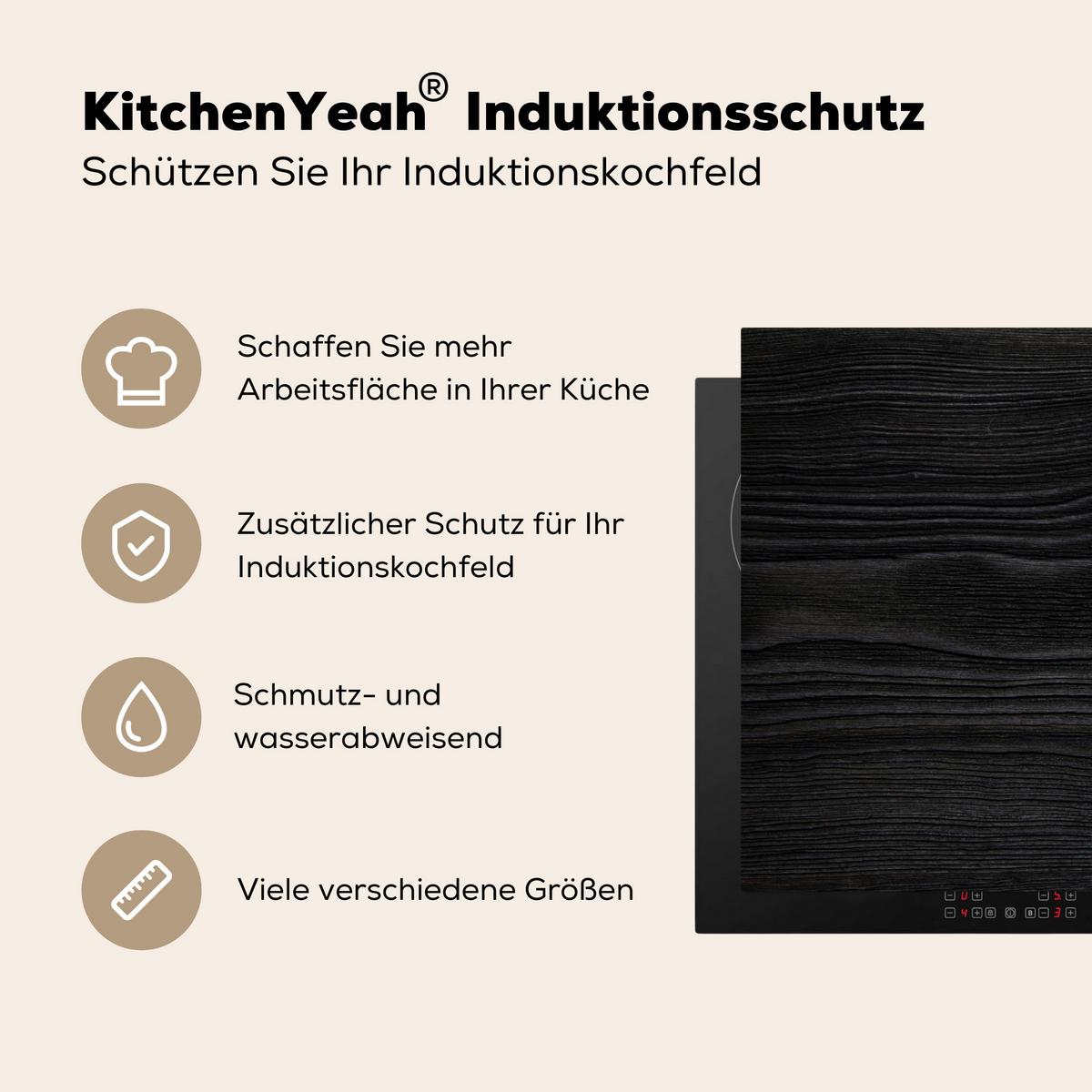 HERDABDECKPLATTE Schwarz - Holzoptik Induktionsmatte 71x52 cm - Schwarz, Kunststoff (71/52/0.2cm) - MuchoWow