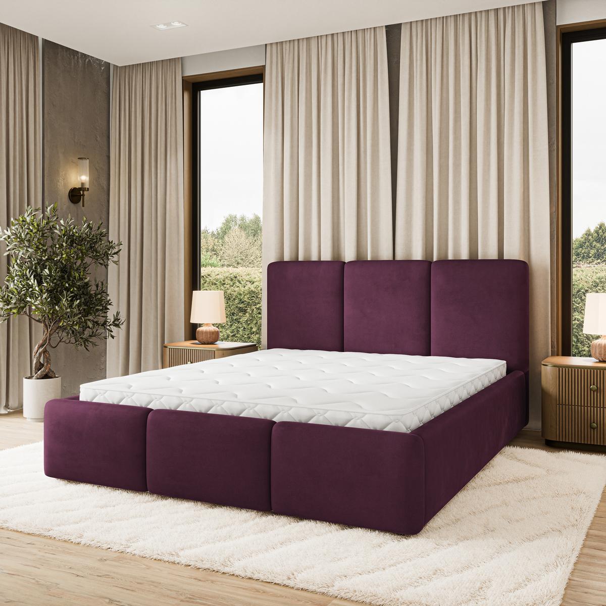 POLSTERBETT MORENA MGV 120x200 cm mit Bettkästen - Violett - Violett, Holz (120/200cm) - MASSENO