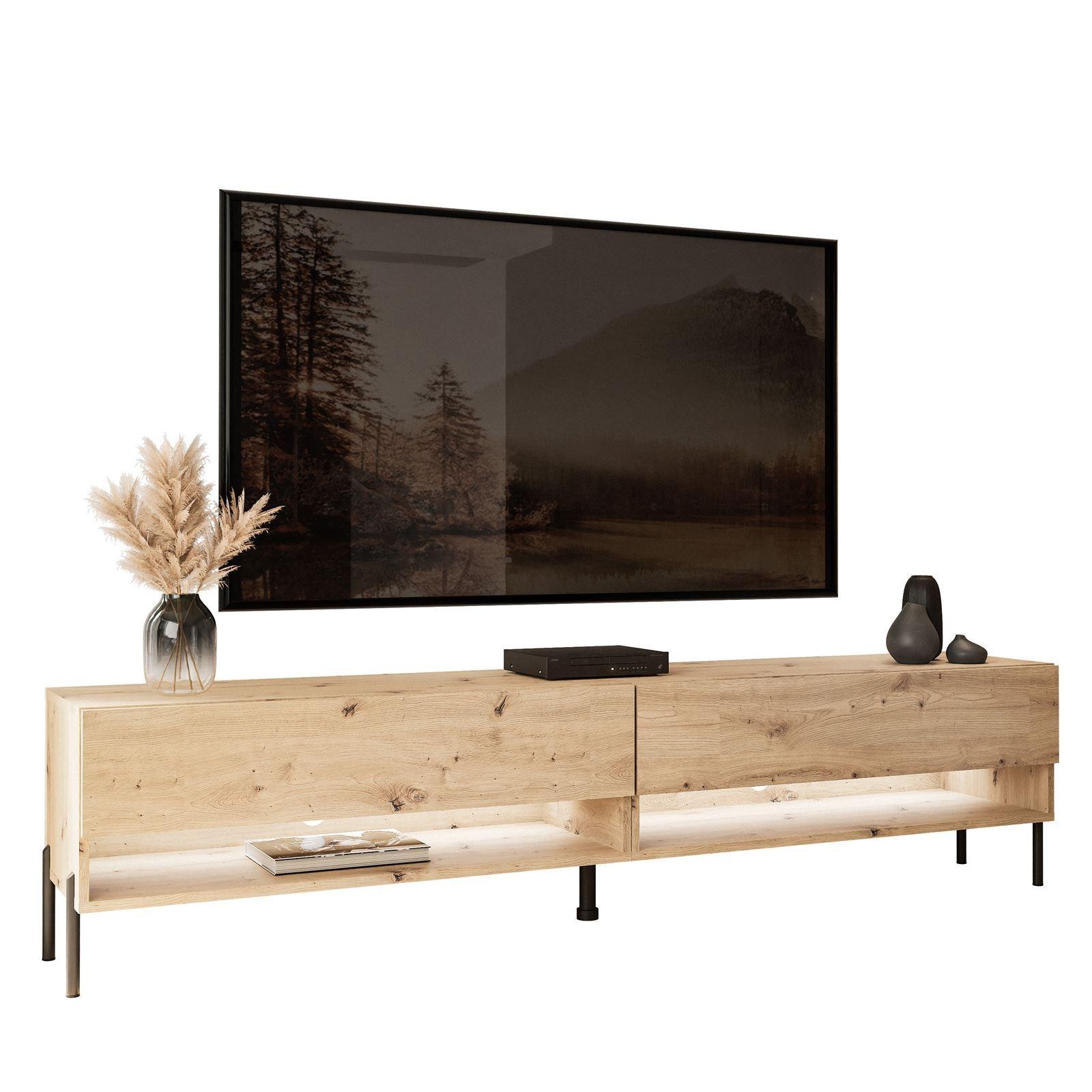 TV-LOWBOARD Schrank CALANTE 180 LOFT cm auf geraden schwarzen Beinen - Schwarz/Eiche Artisan, Holzwerkstoff/Metall (180/44/35cm) - Lookway