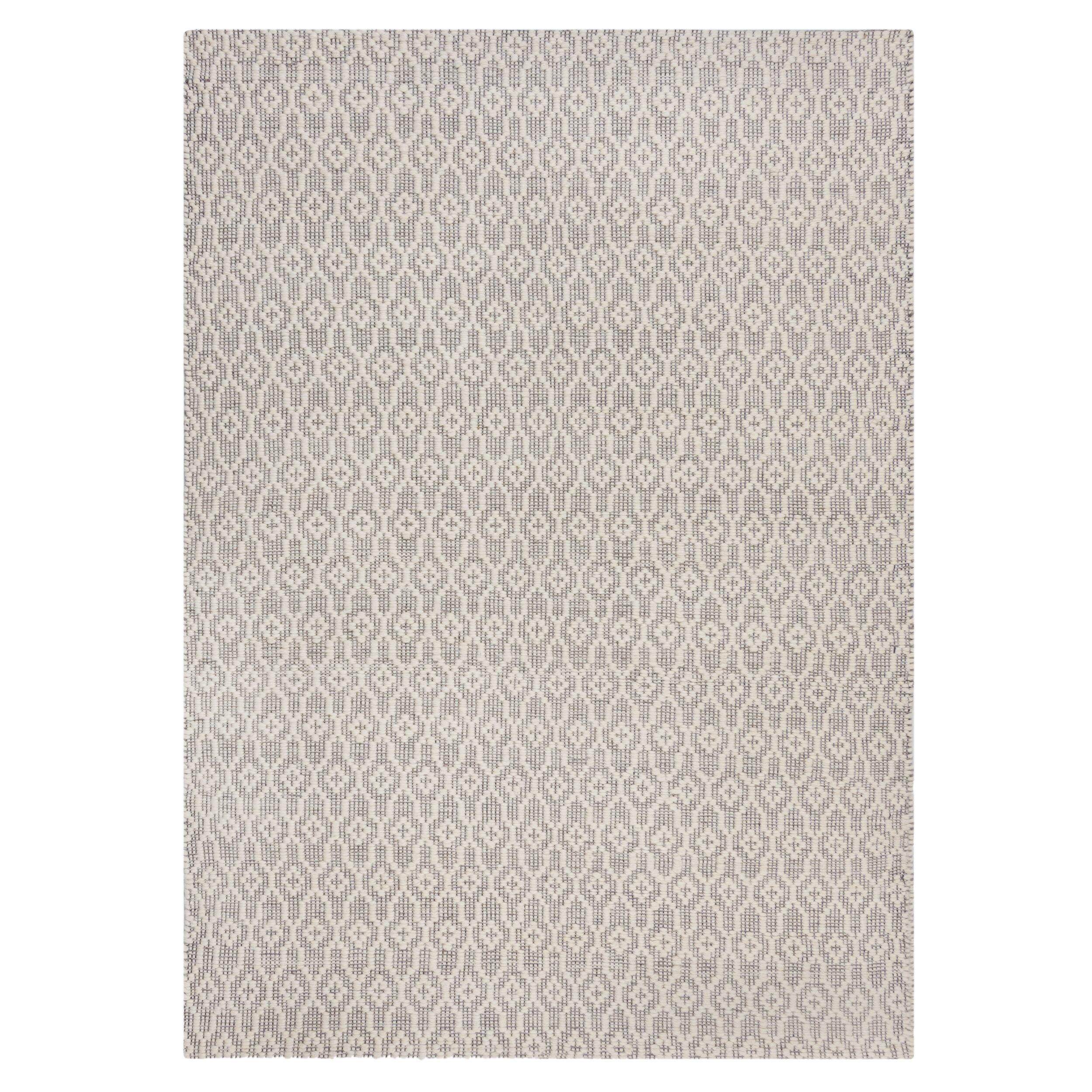 WOLLTEPPICH handgewebt ROTHER, mit Diamant Muster, Hellgrau, 80 x 150 cm - Grau, Textil (150/80cm) - KADIMA DESIGN