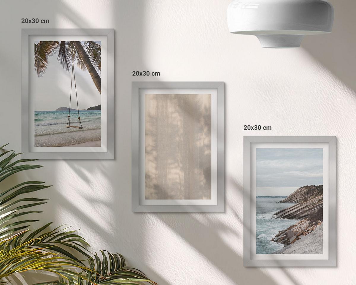 BILDER SET 3er Set - 20x30 cm Silberner Rahmen - Sommerlicher Sandstrand mit Meerblick - Silberfarben, Kunststoff (20/30cm) - TULUP