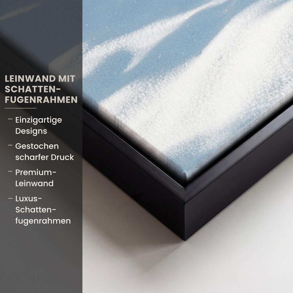 LEINWAND Bilder mit Rahmen - Winterlandschaft - Natur - Berge - Bäume - Schnee - 60x90 - Hellblau, Textil (60/90cm) - MuchoWow