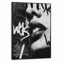 LEINWAND Bilder mit Rahmen - Gesicht - Mund - Graffiti - Schwarz - 60x80 - Schwarz, Textil (60/80cm) - MuchoWow