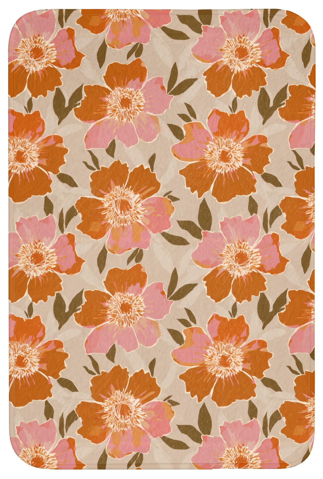 BADEMATTE Blumen - Motiv - Retro Rutschfest 60x90 cm - Multicolor, Textil (60/90cm) - OnlyWow