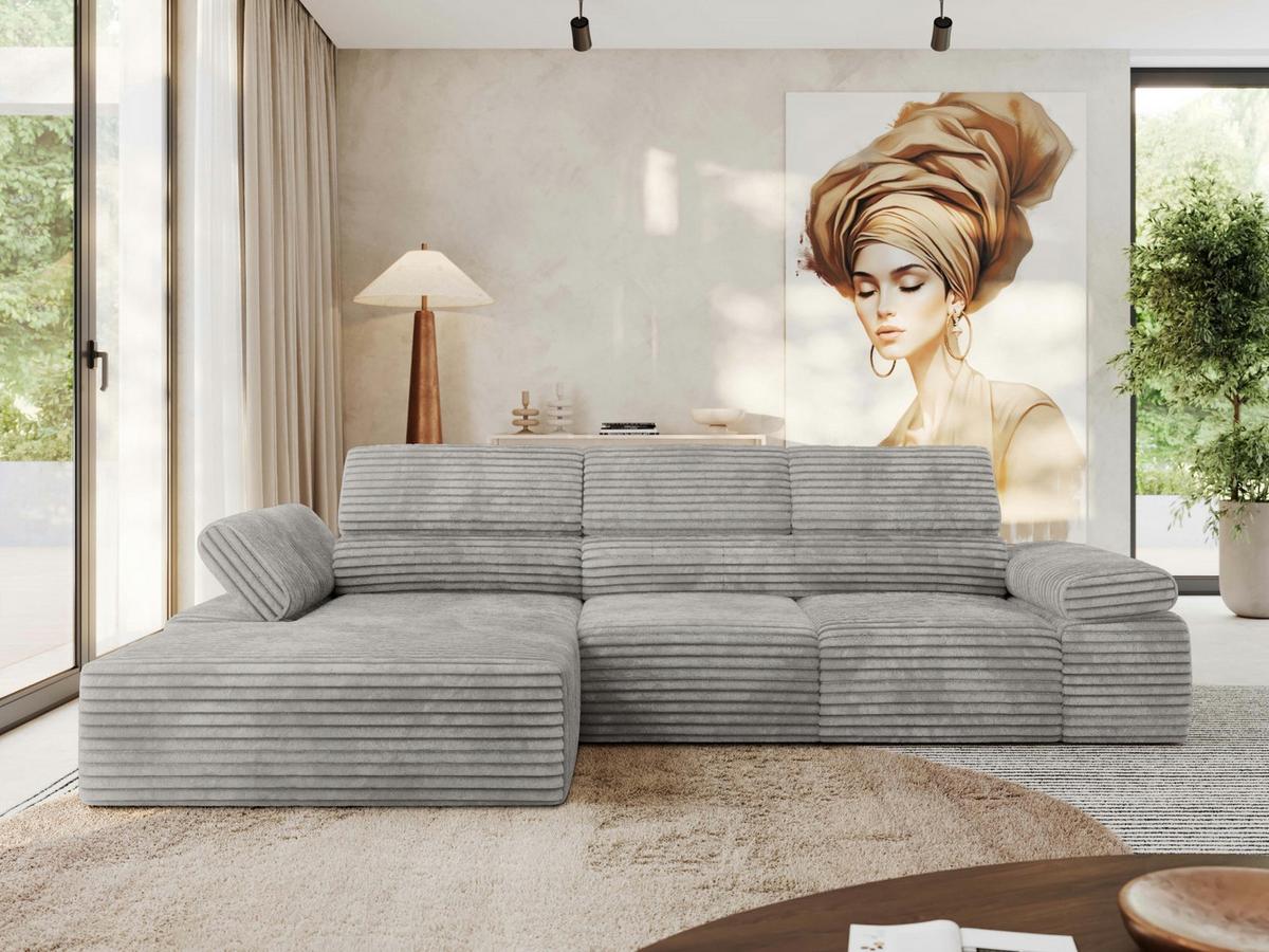 ECKSOFA RILASSO L Hellgrau Cord - links - Hellgrau/Schwarz, Kunststoff/Textil (296/174cm) - MKS