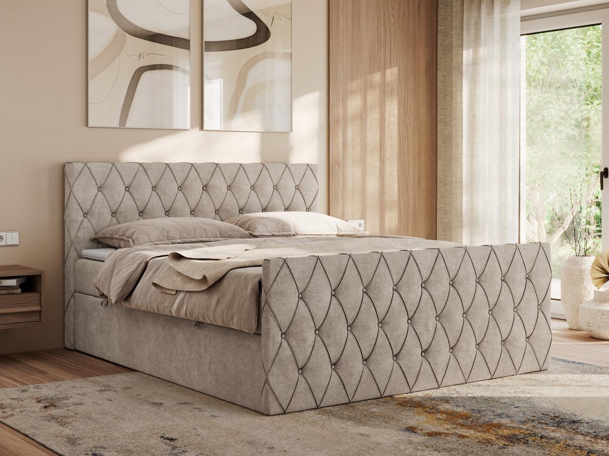 BOXBETT MIREN DUO 140/200 - Beige Strukture - H3 - Beige, Holz/Textil (140/200cm) - MKS