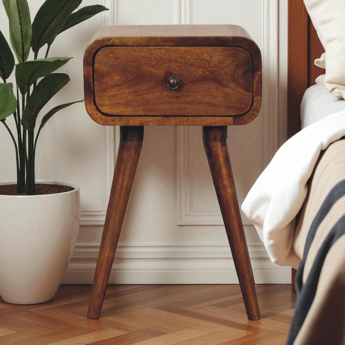 NACHTTISCH Massivholz Avora Mini Kastanienbraun, 1 Schublade, Dunkelbraun - Dunkelbraun/Messingfarben, Mangoholz/Holz (30/49/30cm) - Artisan Furniture