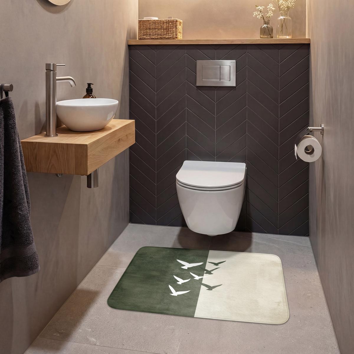 WC-VORLEGER Japandi - Vogel - Grün Toilettenteppich 80x50 cm - Olivgrün, Textil (80/1cm) - OnlyWow