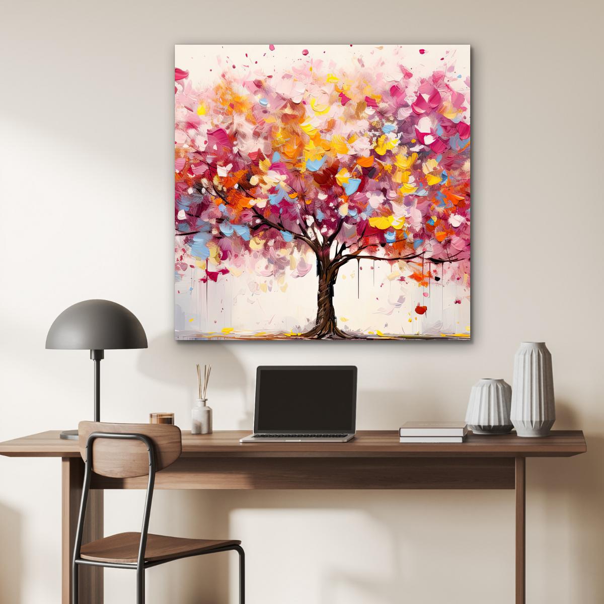 METALLBILD Aquarell - Baum - Kunst - Abstrakt 90x90 cm - Multicolor, Metall (90/90cm) - MuchoWow
