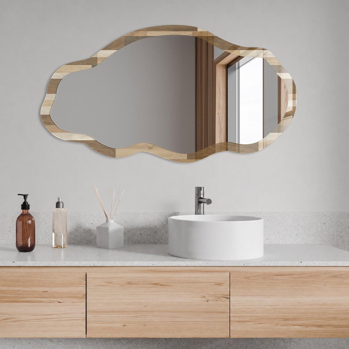 SPIEGEL 90x45 cm asymmetrisch mit Druck - Holzmosaik - Transparent, Glas (45/90/0.4cm) - TULUP