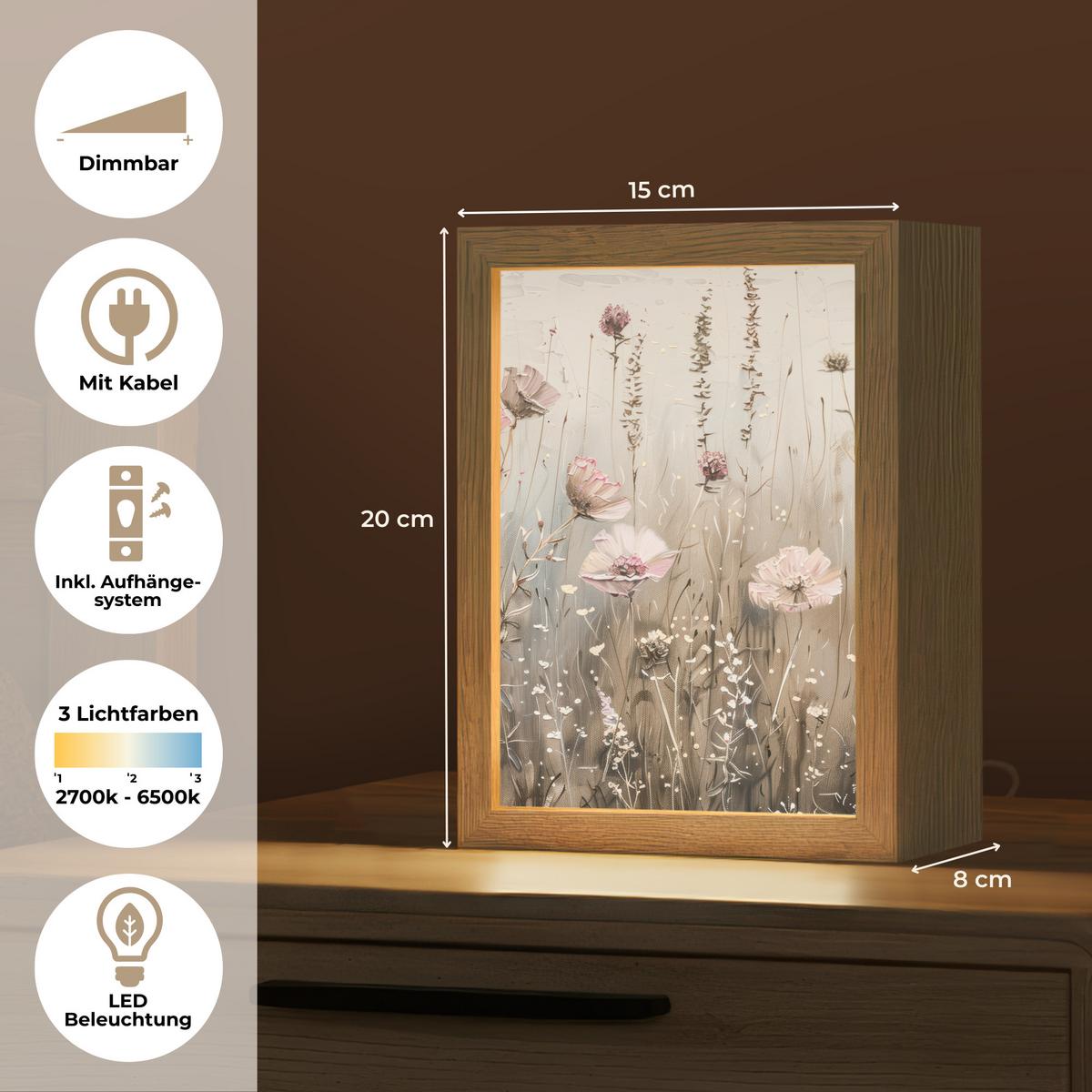 TISCHLEUCHTE Blumen - Rosa - Modern - Beige 15x20 cm - Akaziefarben, Holzwerkstoff (8/15/20cm) - OnlyWow