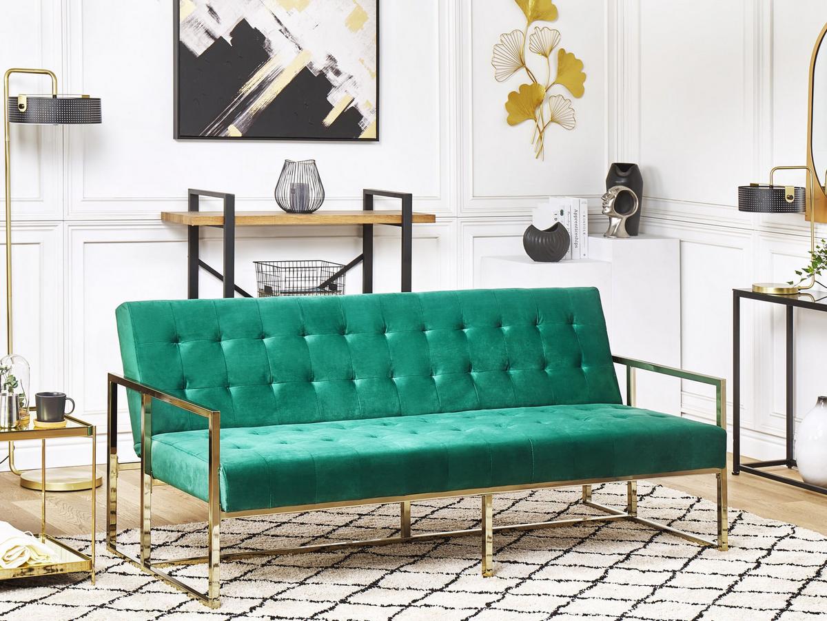 3-SITZER-SCHLAFSOFA Samtstoff Smaragdgrün Marstal - Hellgrün, Textil (187/83/78cm) - Beliani