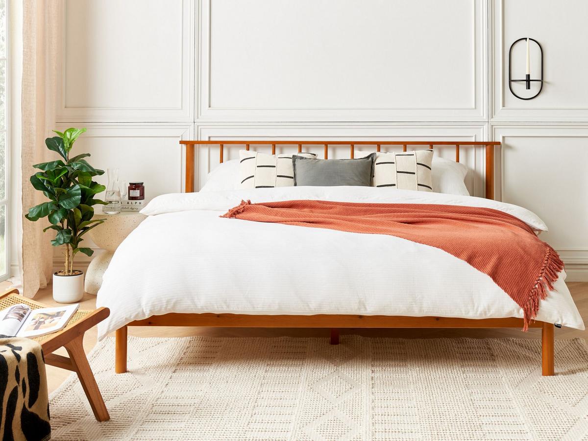 HOLZBETT 180/200cm Heller Holzfarbton Barret - Hellbraun, Holz (180/200cm) - Beliani