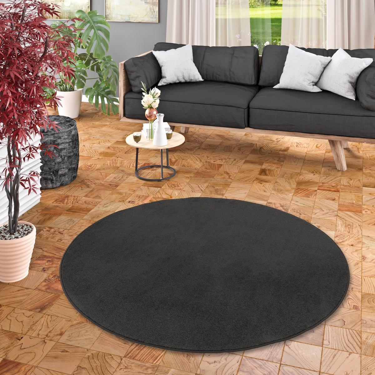 TREND VELOURS TEPPICH JOY RUND - Schwarz, Textil (100/100cm) - Snapstyle