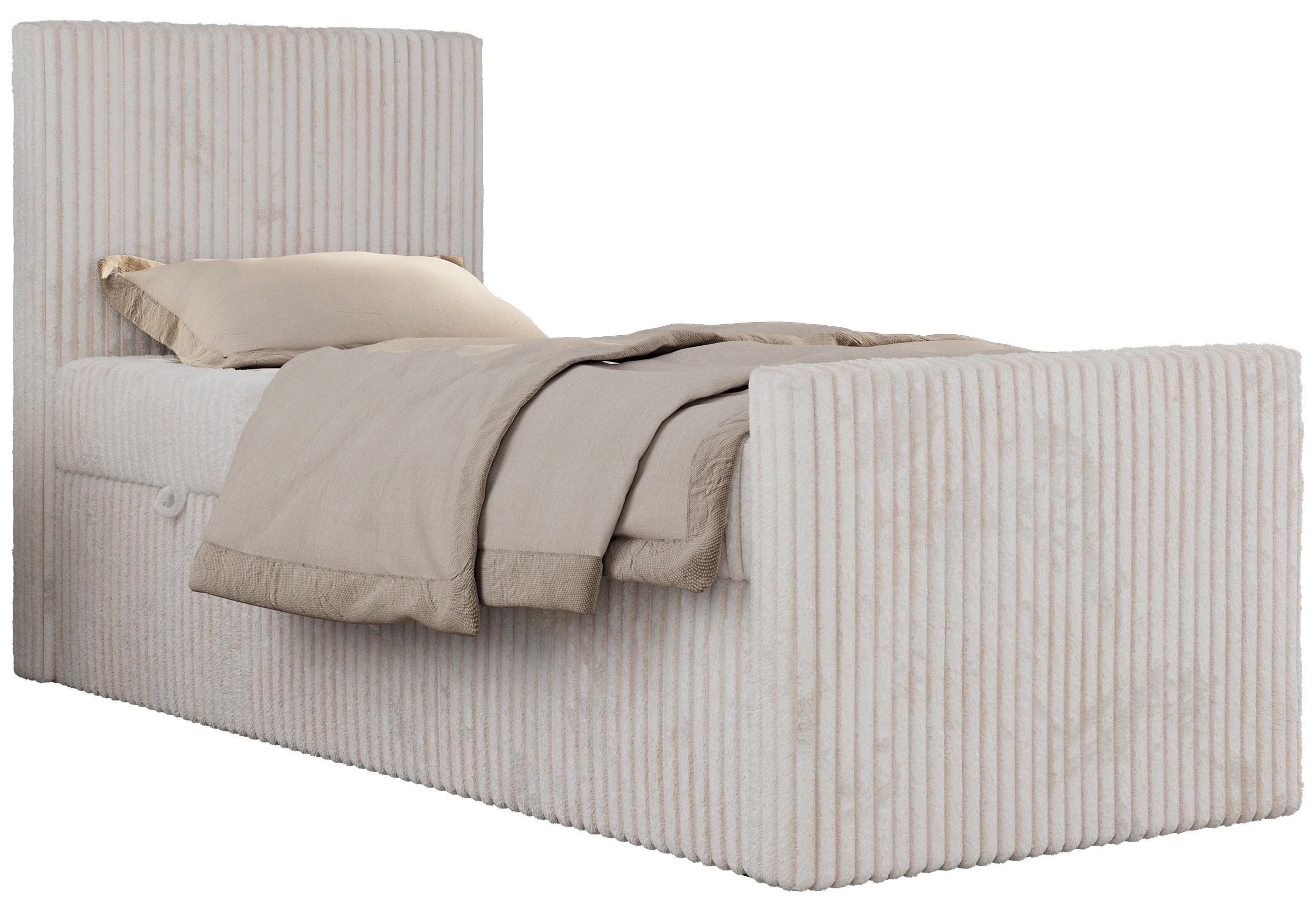 JUGENDBETT TILIO DUO 90/200 - Beige Cord - H3 - Links Seite - Beige, Textil (90/200cm) - MKS