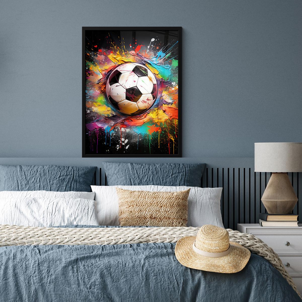 POSTER MIT RAHMEN Fußball - Farbe - Farben - Schwarz - Weiß Posterleiste 60x80 cm - Weiß, Papier (60/80cm) - MuchoWow