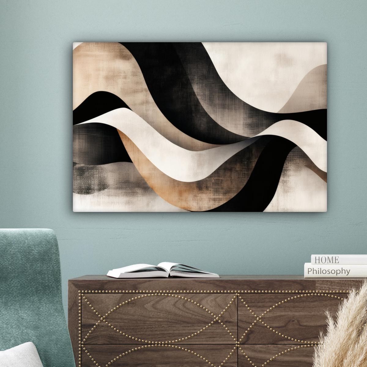 LEINWANDBILD Abstrakt - Wellen - Schwarz - Verwittert Gemälde 60x40 cm - Trüffeleichefarben, Textil (60/40cm) - MuchoWow