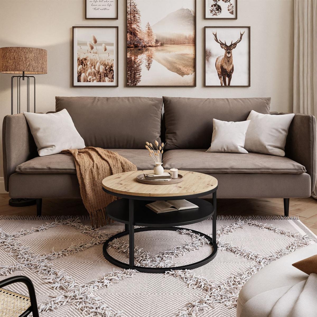 COUCHTISCH CIRI SLIM mit Regal Eichenholz Artisan - Schwarz, Holzwerkstoff (60/60/42cm) - Lookway