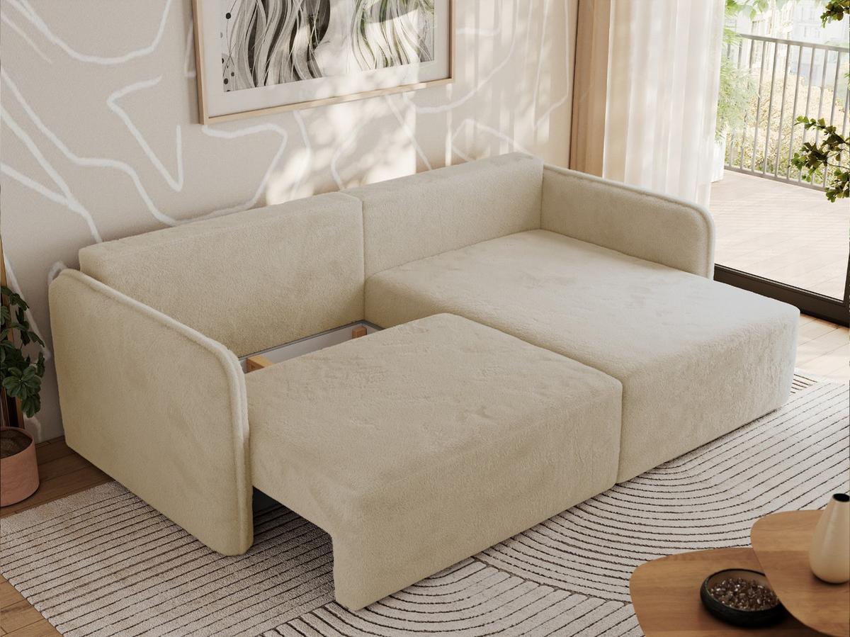 ECKSCHLAFSOFA MESTO L Creme Plüsch - rechts - Creme/Schwarz, Kunststoff/Textil (147/227cm) - MKS
