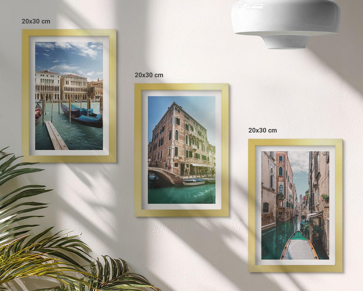 BILDER SET 3er Set - 20x30 cm Goldrahmen - Architektur der Kanäle von Venedig - Goldfarben, Kunststoff (20/30cm) - TULUP