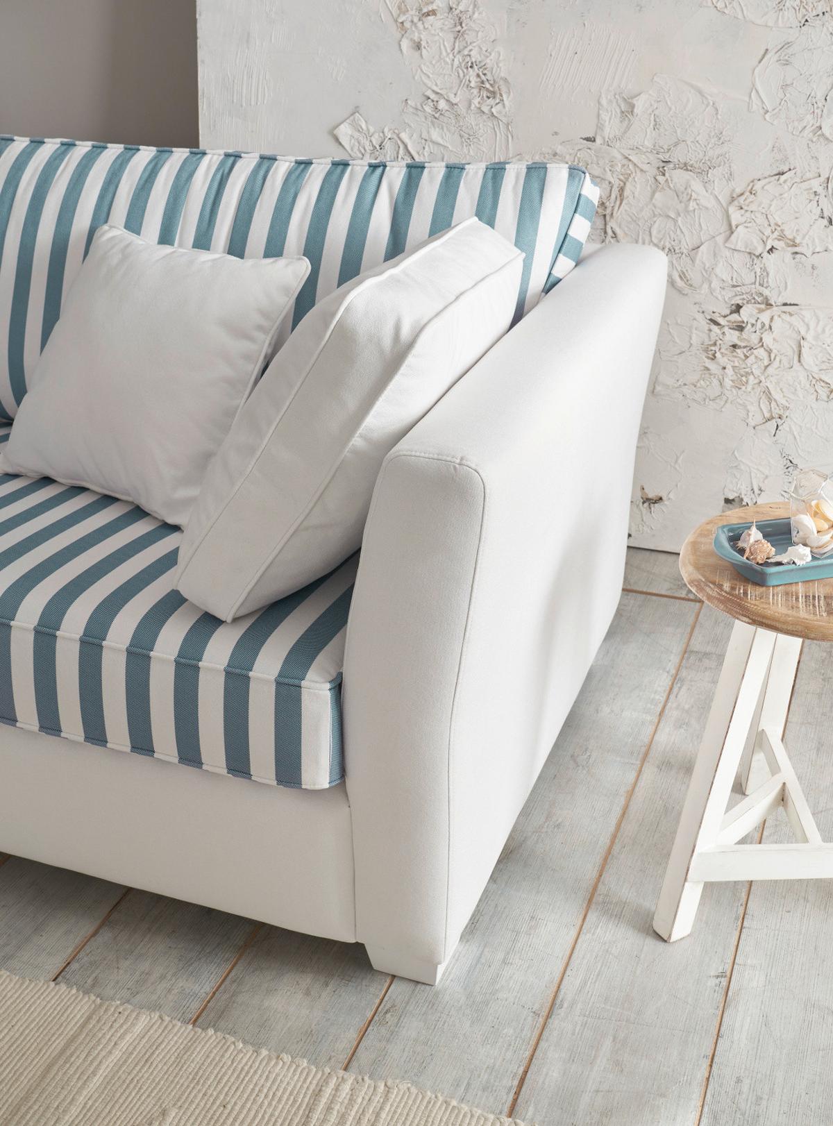 SOFA 2,5-Sitzer creme blau gestreift, Landhaus 200 cm, Couch inklusive 4 Kissen - Blau/Creme, Holz/Textil (200/88/96cm) - Furn.Design
