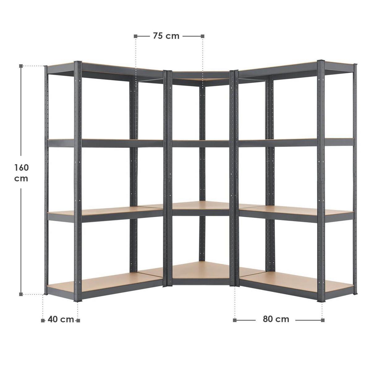 REGALSYSTEM Easy grau insgesamt 12 Böden (3er-Set) - Grau, Metall (155/160/155cm) - Juskys