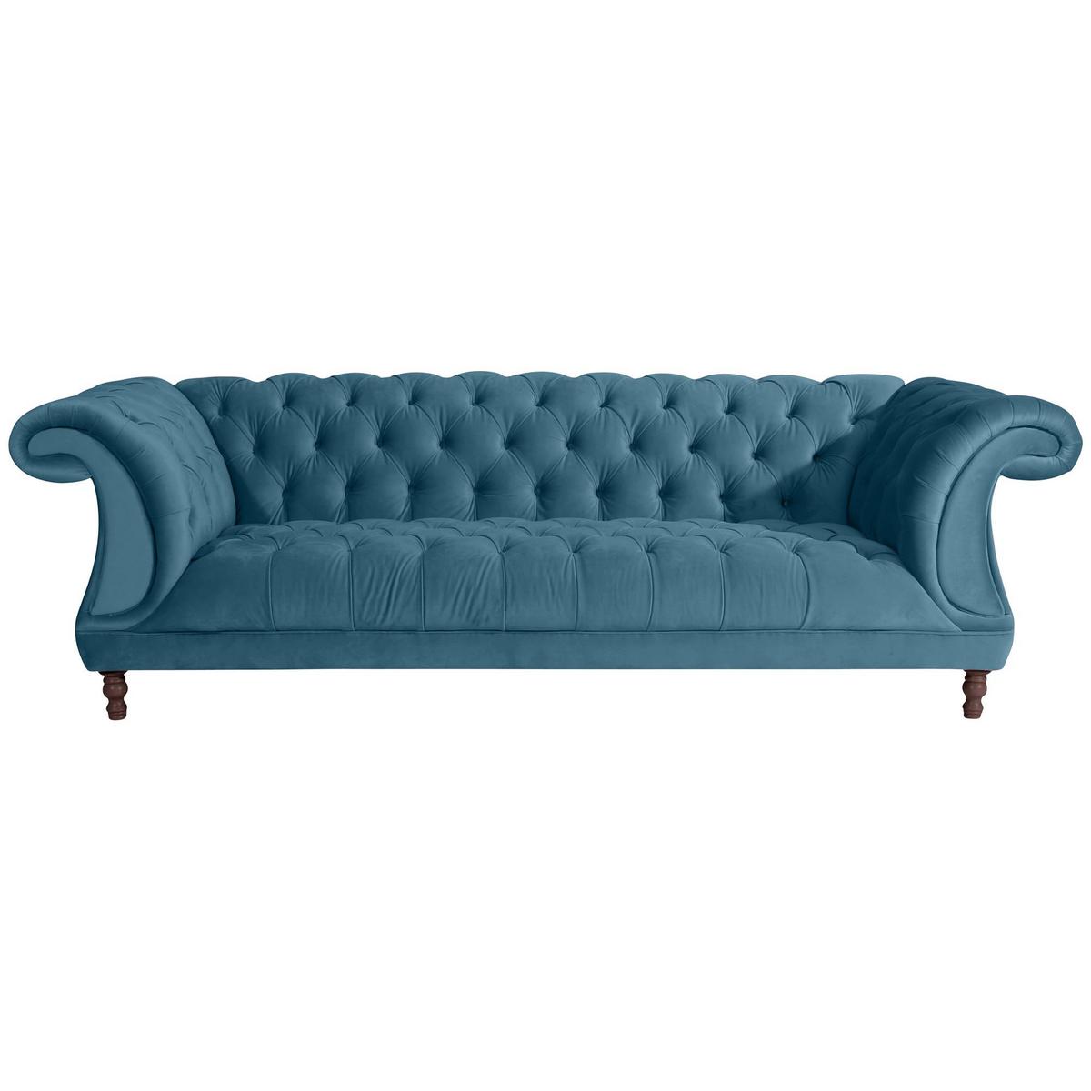 CHESTERFIELD Sofa 3-Sitzer Kaylin Samtvelours petrol - Petrol, Kunststoff (253/80/100cm) - 58aufmkessel