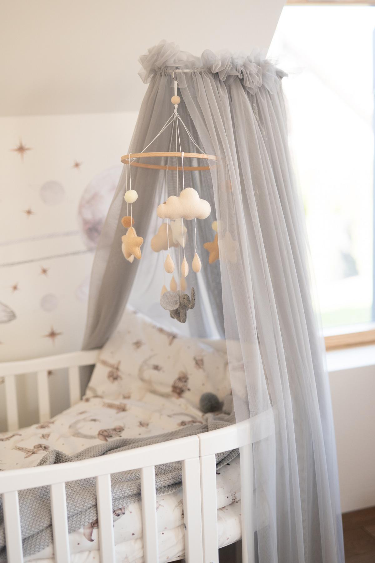 BABY Betthimmel Baldachin mit Himmelstange - Grau, Textil - waldin