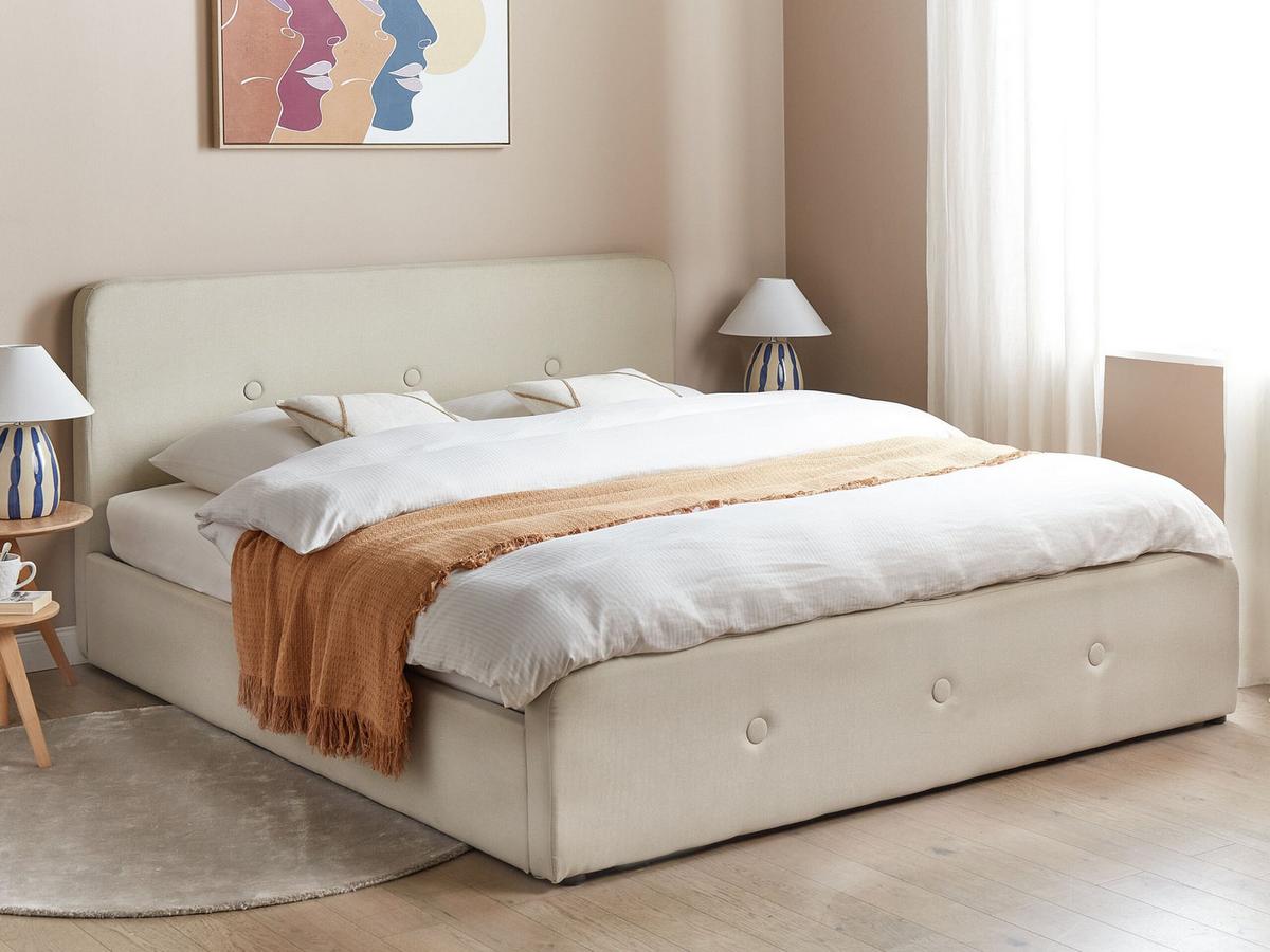 BETT mit Stauraum 180x200 cm Beige Rennes - Beige, Textil (180/200cm) - Beliani