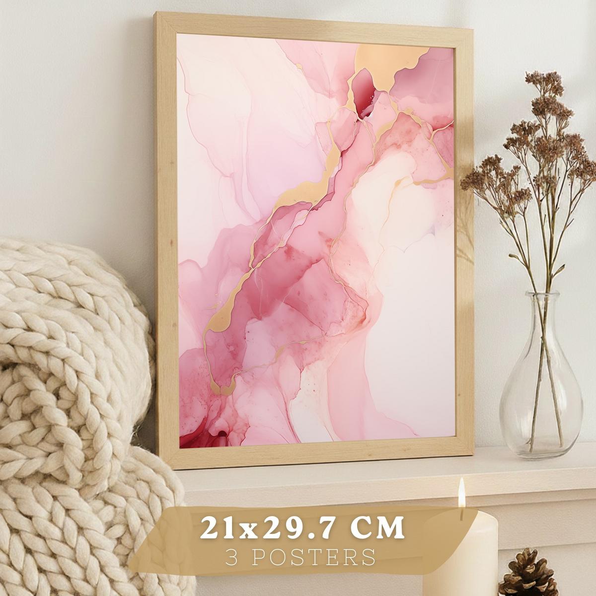 POSTER 3er-Set Wandbilder Orchidee Marmor modern Wohnzimmer Deko, Schlafzimmer, Küche, Badezimmer Leichter Holzrahmen A3 - Beige, Papier (29.7/1/42cm) - Nacnic
