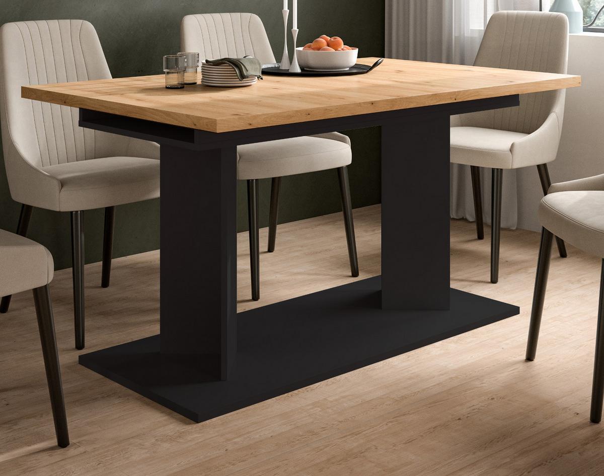 ESSTISCH Eiche Artisan, schwarz 140 - 180 - 220 x 90 cm, Küchentisch 2-fach ausziehbar - Schwarz/Eiche Artisan, Holzwerkstoff (90/140/76cm) - Inn.Furn