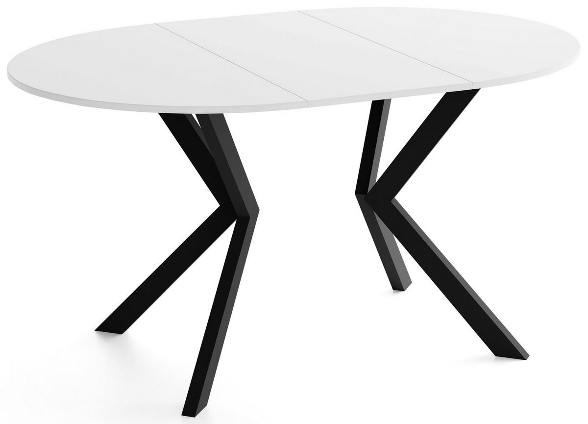 ESSTISCH Valio rund oval ausziehbar verlängerbar mit schwarzen Metallbeinen, Weiß 100-140/100/76 cm - Schwarz/Weiß, Holzwerkstoff/Metall (100/140/76cm) - WFL GROUP