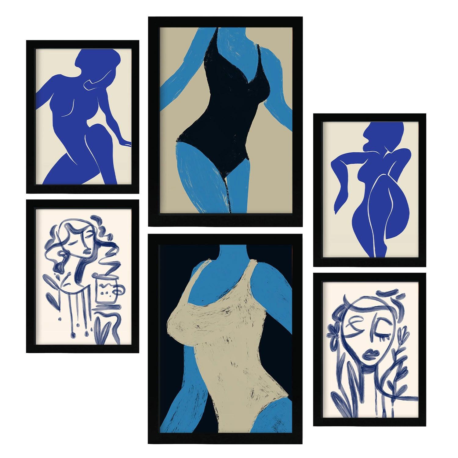POSTER Set Mit 6 Mettle Körper 1 In Weibliche Zusammenfassung Ästhetische Dekorative Gemälde Für Ihr Wohnzimmer Zuhause A3 & A4 Schwarzer Rahmen - Schwarz, Papier (29/3cm) - Nacnic