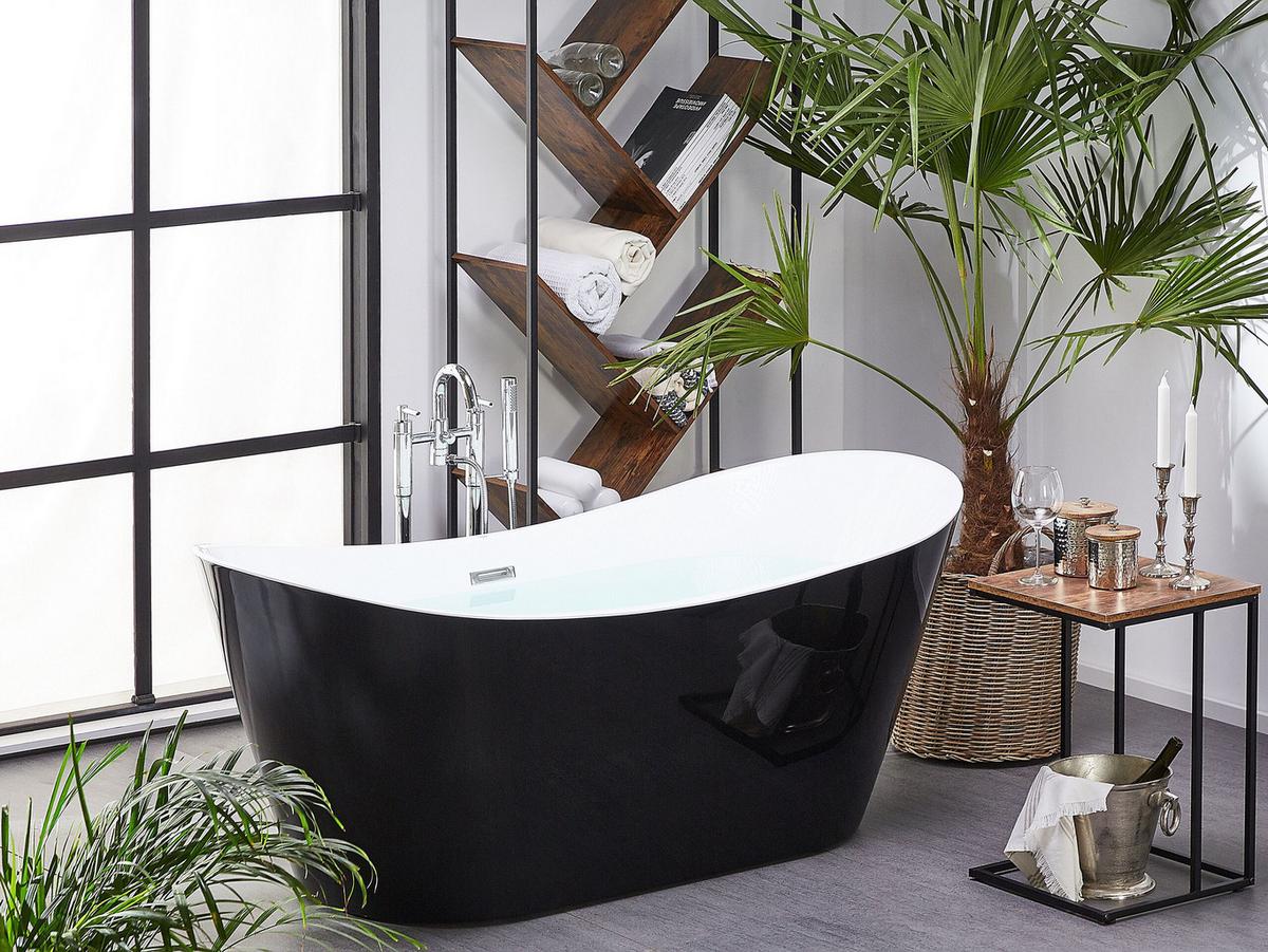 BADEWANNE FREISTEHEND 76x160x72 cm schwarz Antigua - Schwarz, Kunststoff (76/72/160cm) - Beliani
