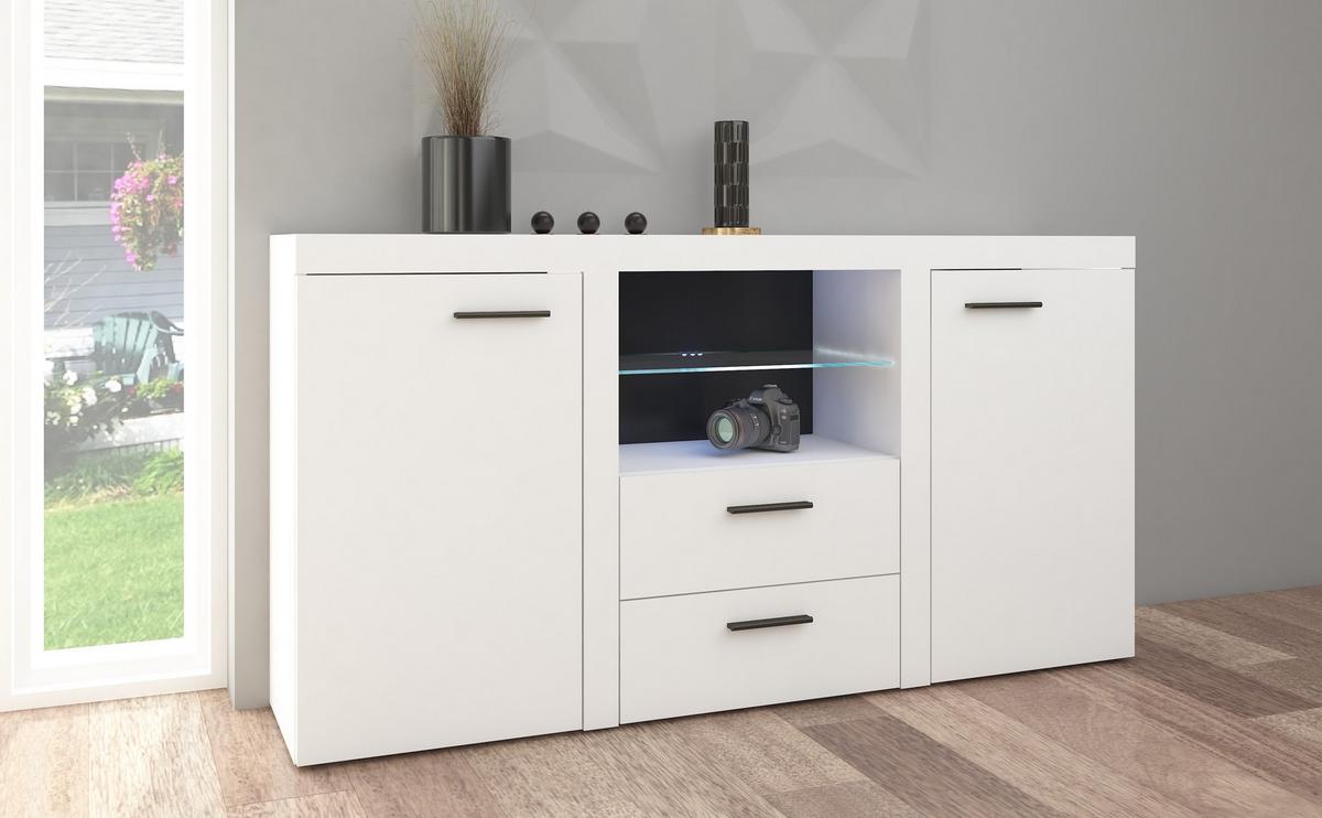 SIDEBOARD RITMO 156x40x82 cm mit 2 Schubladen und 2 Türen Weiß - Weiß, Holzwerkstoff (156/82/40cm) - MASSENO