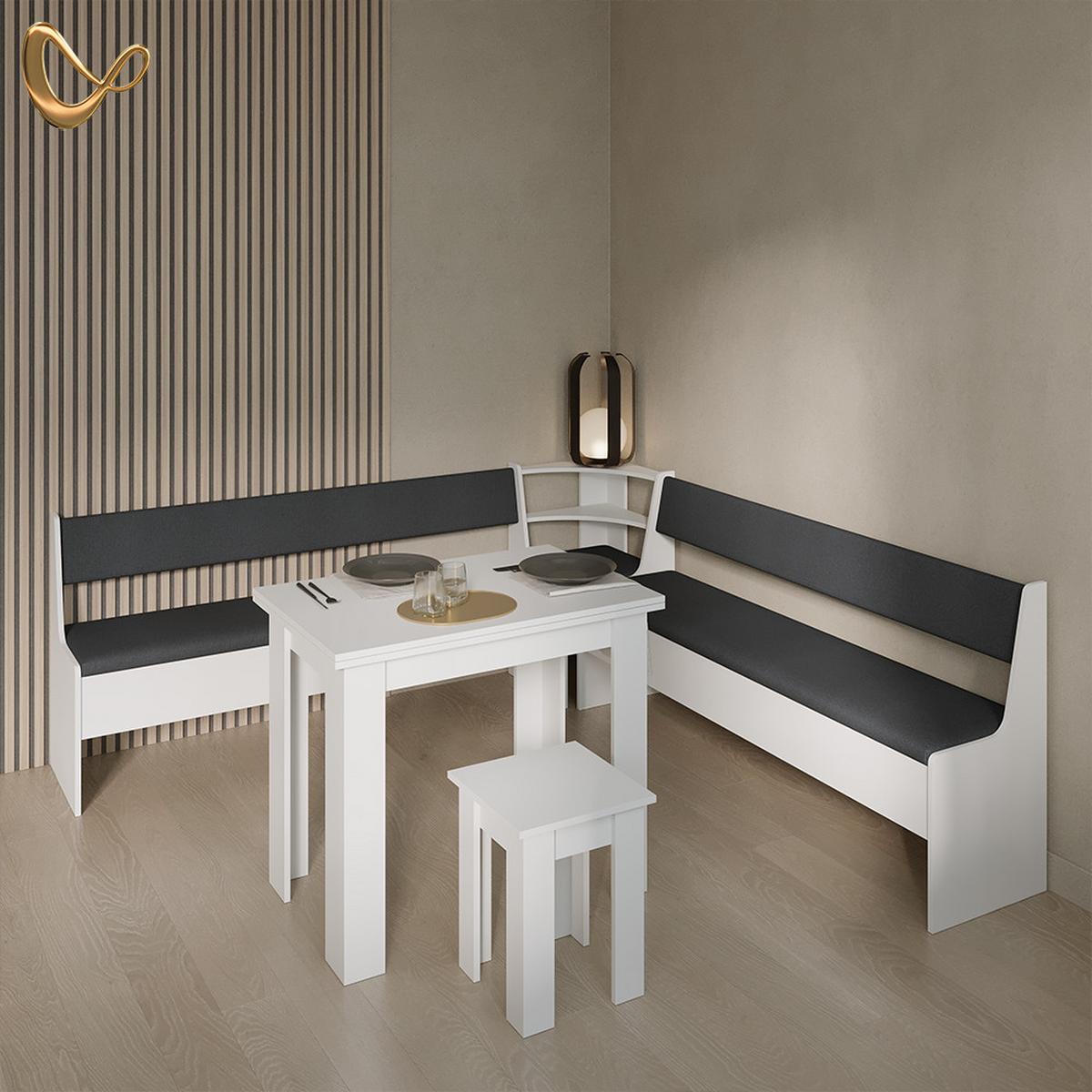 ECKBANKGRUPPE Tiberio Weiß 210 x 210 cm mit Tisch - Weiß, Holzwerkstoff (210/80/210cm) - Livinity®