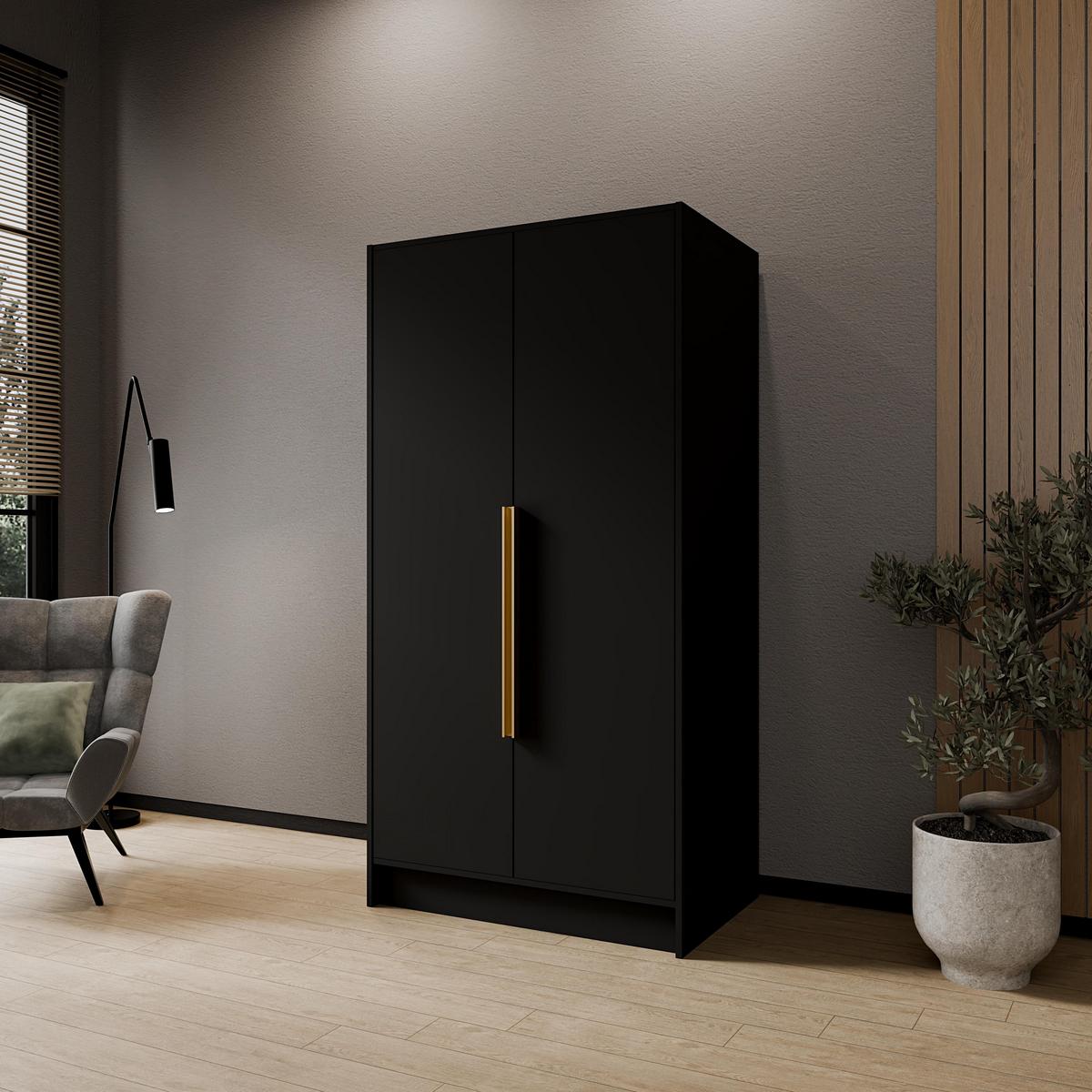 DREHTÜRENSCHRANK BERON 102/200/51 cm Modern Kleiderschrank 2-türig Schwarz - Schwarz, Holzwerkstoff (102/200/51cm) - MASSENO