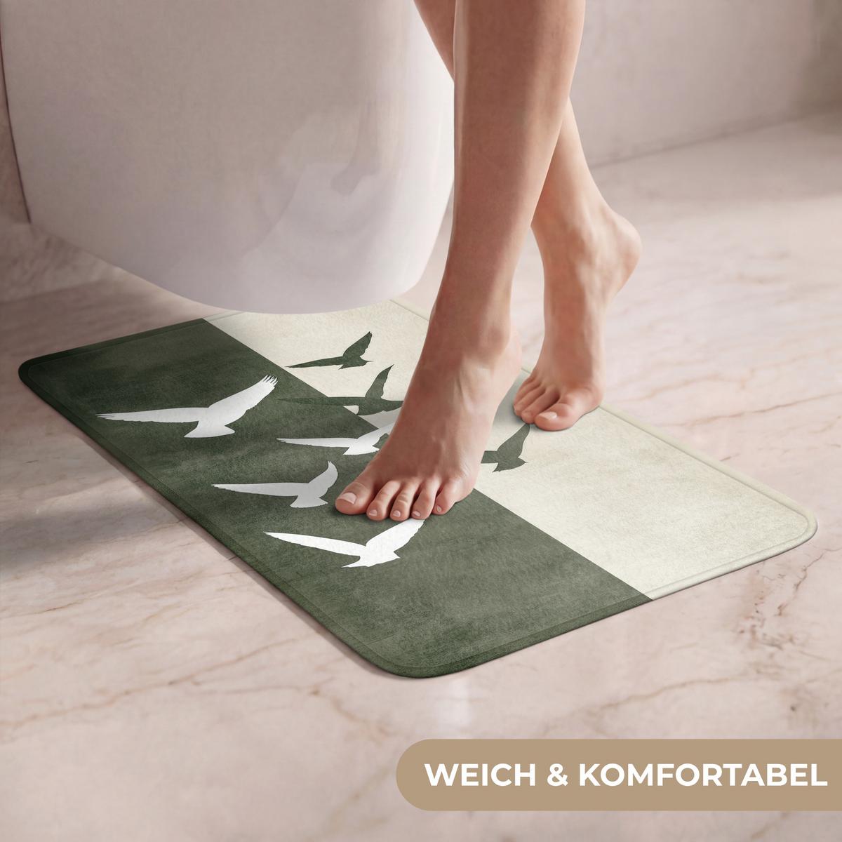 WC-VORLEGER Japandi - Vogel - Grün WC Teppich 40x60 cm - Olivgrün, Textil (40/1cm) - OnlyWow