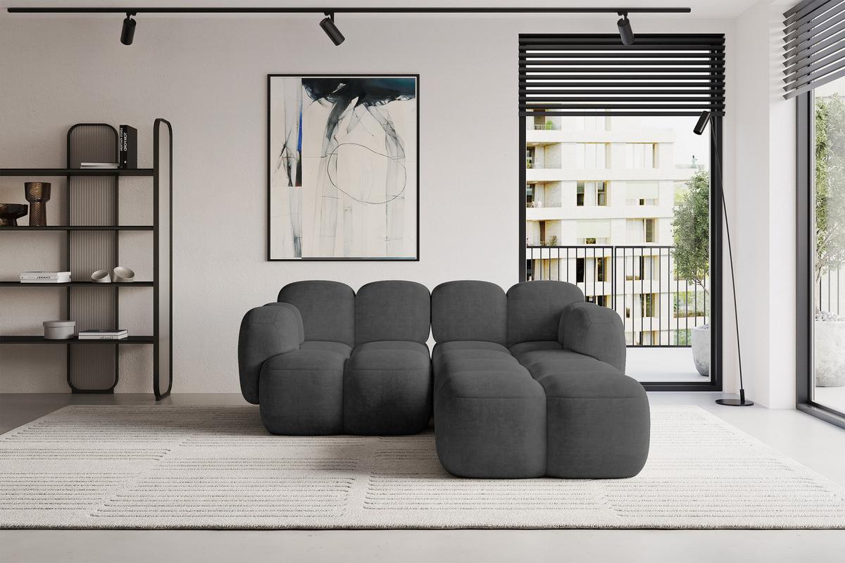 ECKSOFA modulares Sofa Rechts Miko-L1 214x205x75 Dunkelgrau Velours - Dunkelgrau/Schwarz, Holzwerkstoff/Kunststoff (214/205cm) - ALTDECOR