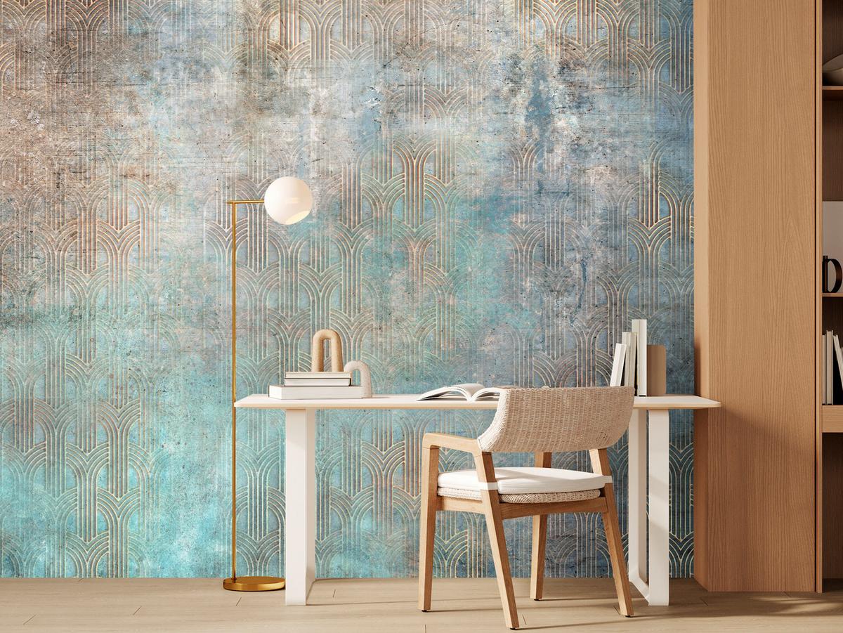 FOTOTAPETE für Wohnzimmer Abstrakter Bogen Mural Geometrie 500x350 - Türkis/Beige, Papier (500/350cm) - Muralo