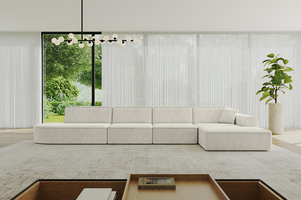 ECKSOFA Ottomane Rechts IREA-L3-v3 - 412x165x77 cm Creme - Ecru/Creme, Holzwerkstoff/Textil (412/165cm) - ALTDECOR
