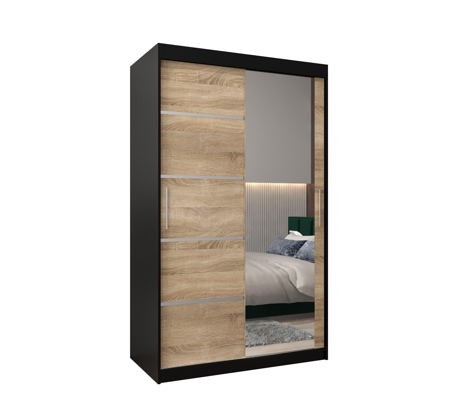 SCHWEBETÜRENSCHRANK 200/120/62 2-türig - Silberfarben/Schwarz, Holz/Kunststoff (120/200/62cm) - MÖBEL KRYSPOL
