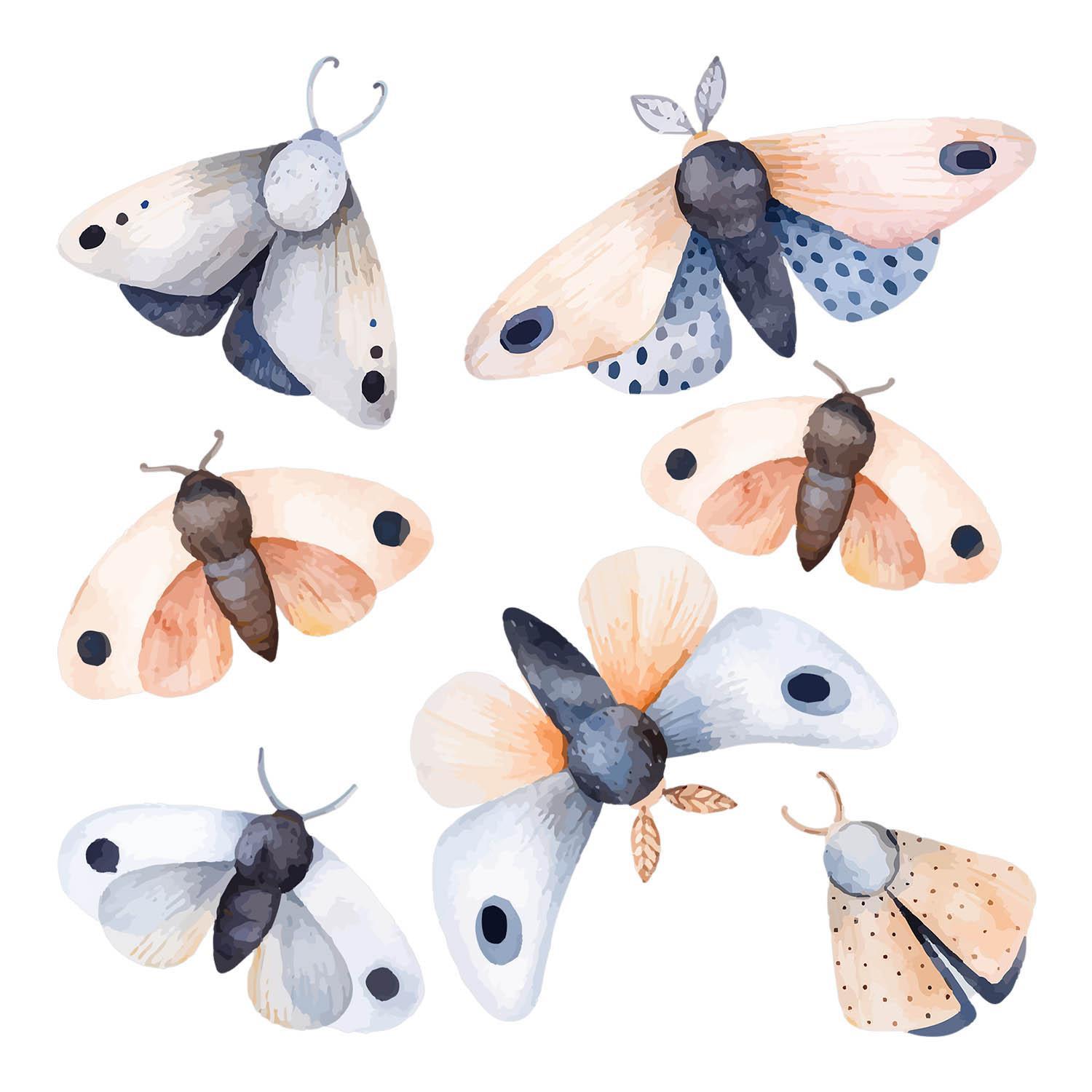 WANDAUFKLEBER 60x77cm - Pastellfarbene Motten-Insekten - Multicolor, Kunststoff (60/77/0.1cm) - Wallfluent