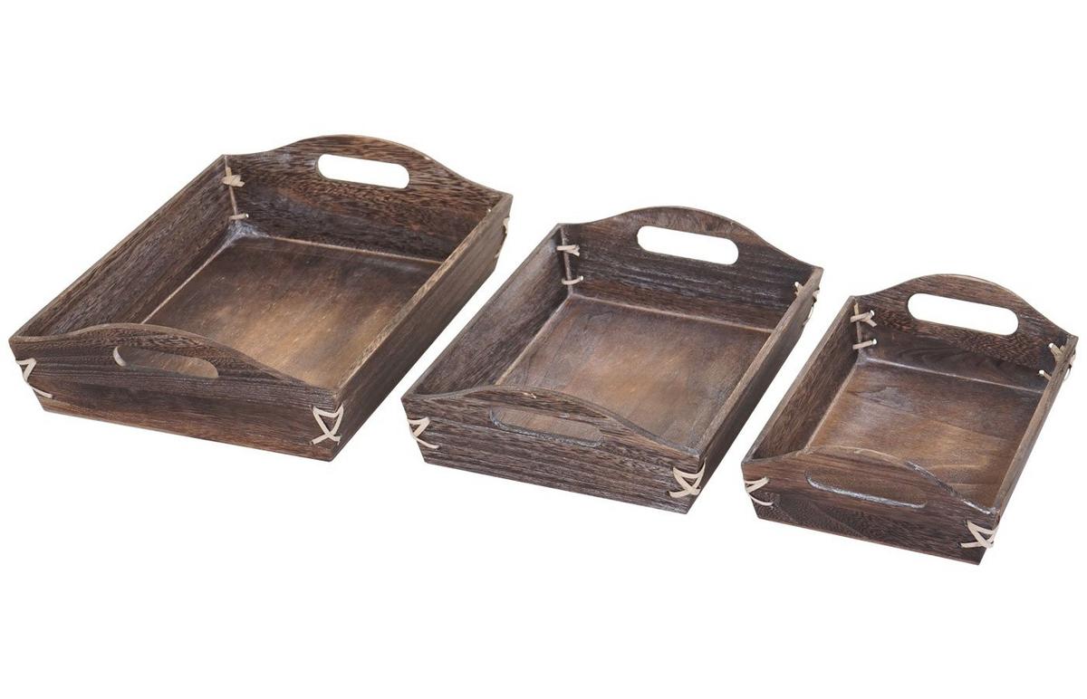 TABLETT SHABBY-LOOK 3ER SET Braun 3x Tablett-Set - Braun, Holz (36/10/27cm) - MCW