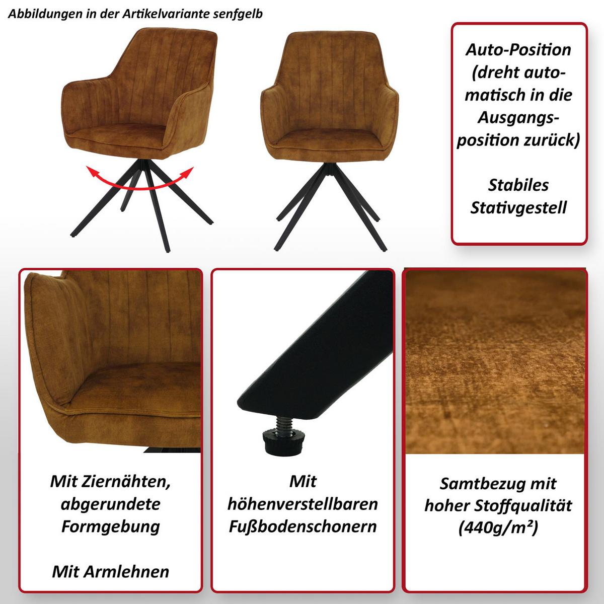 ESSZIMMERSTUHL Senfgelb 6er-Set - Currygelb/Gelb, Textil (57/85/60cm) - MCW