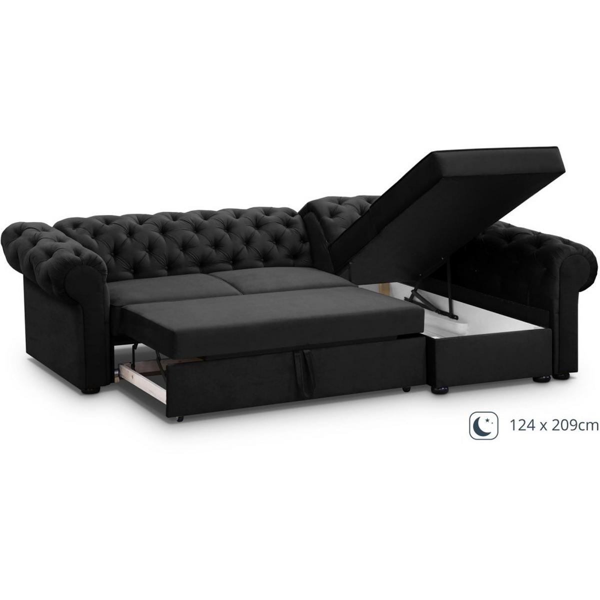 ECKSCHLAFSOFA Chester im Chesterfield-Stil, Schwarz, links - Schwarz, Textil (278/173cm) - Beautysofa