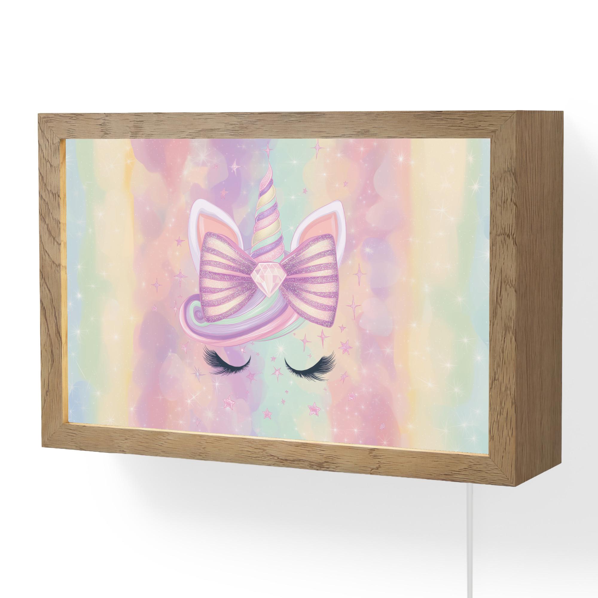 WANDLEUCHTE Einhorn - Glitzer - Regenbogen - Pastell 30x20 cm - Hellrosa, Holzwerkstoff (30/20/8cm) - OnlyWow